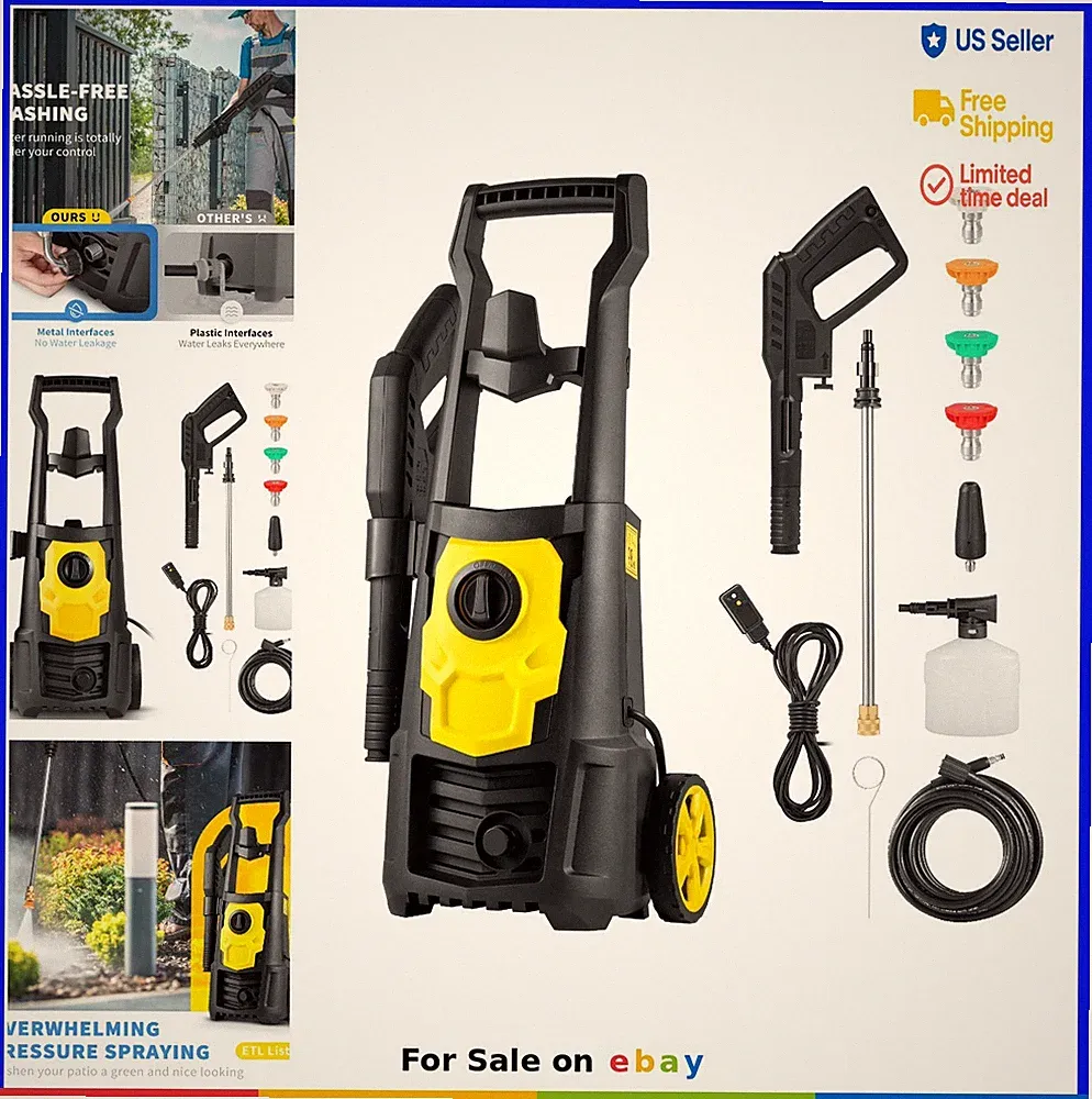 Electric Pressure Washer 2000 PSI 1.65 GPM 120V Metal Spray Nozzles Foam Cannon