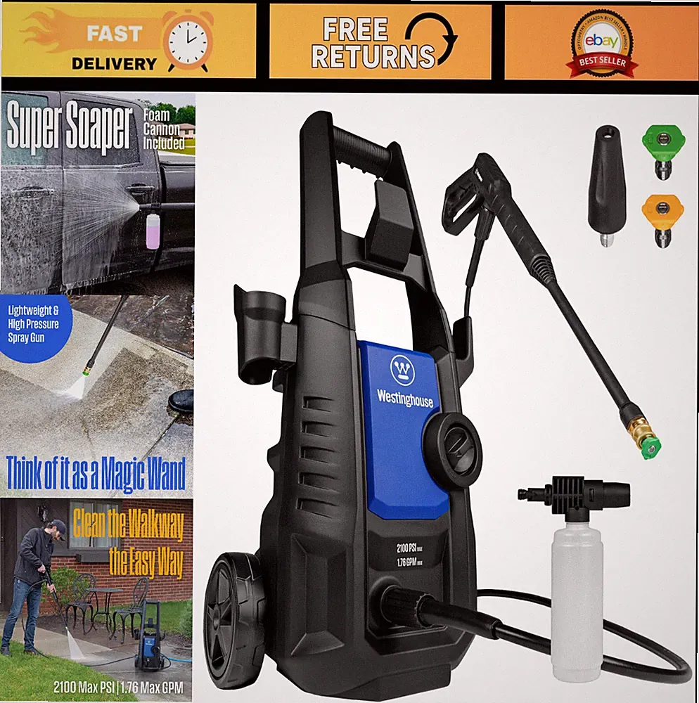 Electric Pressure Washer 2100 PSI 1.76 GPM Foam Cannon Turbo Nozzle for Cars Pat