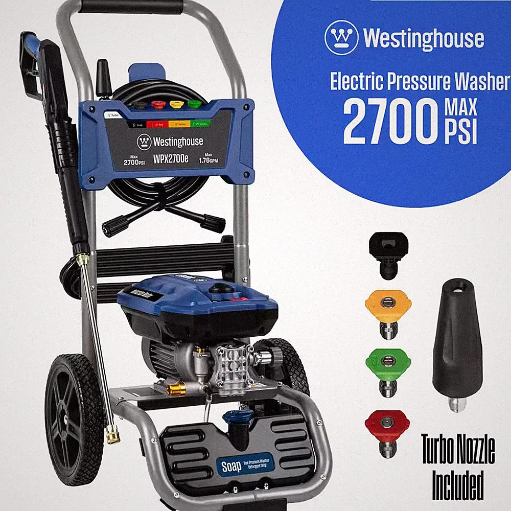 Electric Pressure Washer 2700 PSI 1.76 GPM with Turbo Nozzle, 5 Tips
