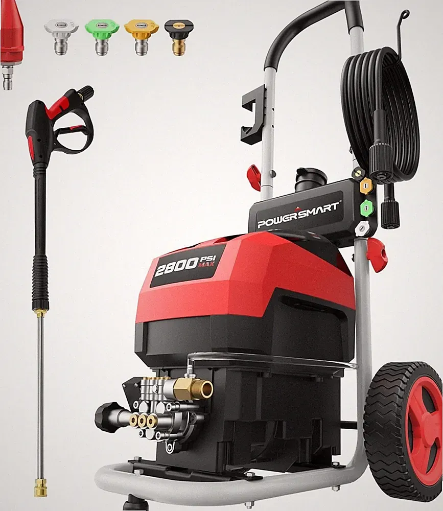 Electric Pressure Washer 2800 PSI Max 2.0 GPM 8" Wheels 5 Spray Tips and 1.5L
