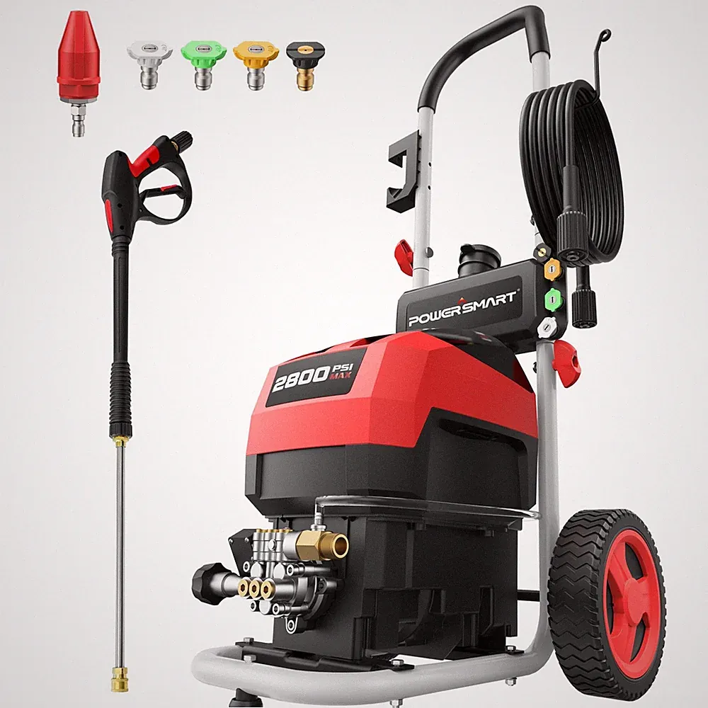 Electric Pressure Washer, 2800 PSI Max, 2.0 GPM, 8" Wheels, 5 Spray Tips and...