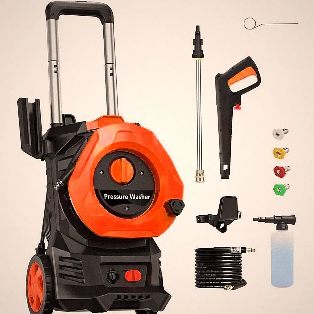 Electric Pressure Washer 3800PSI Max with Nozzles and Telescopic Handle Orange