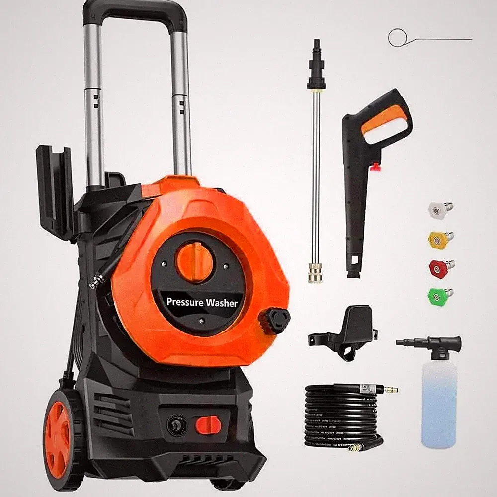 Electric Pressure Washer 3800PSI Max with Nozzles and Telescopic Handle Orange