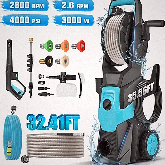 Electric Pressure Washer 4000 PSI 2.6 GPM 3000W Power Washer w Hose Nozzles