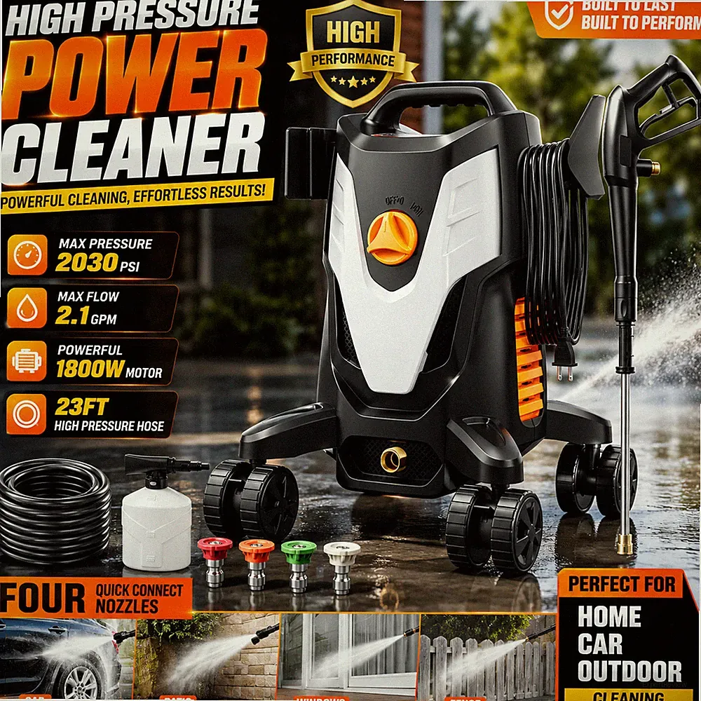 Electric Pressure Washer 4500PSI 2.8GPM Anti-Tip 4 Nozzles Stainless Wand Car