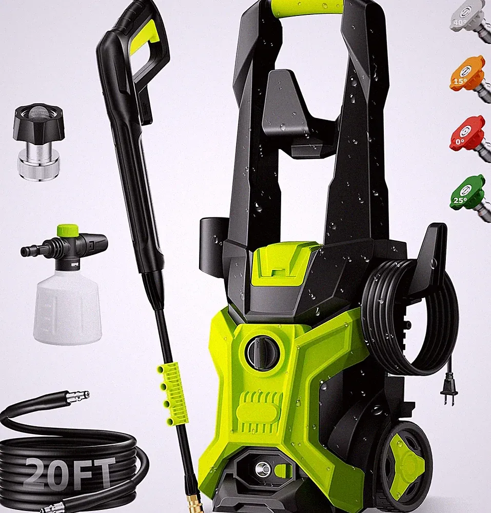 Electric Pressure Washer, Portable Power Washer with Foam Cannon & 4 Spray Nozzl