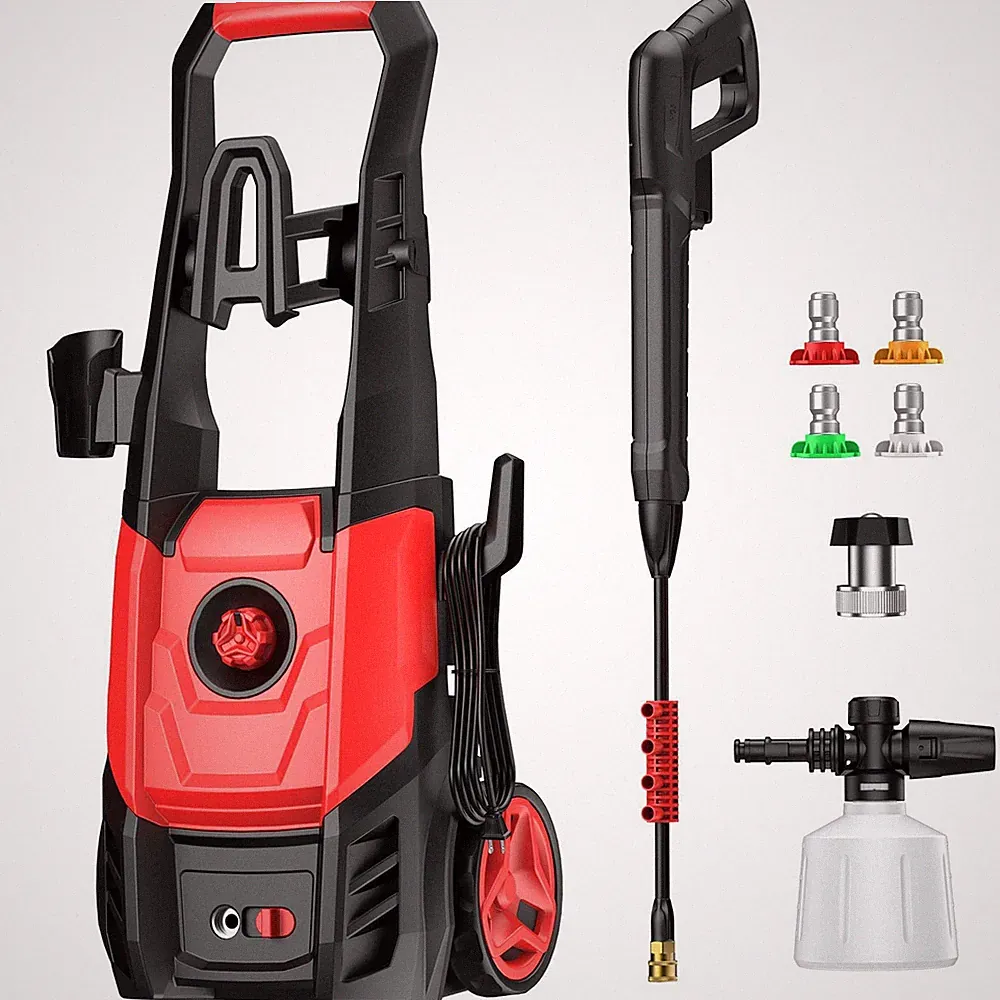 Electric Pressure Washer Power with Foam Cannon & 4 Quick Connect Red