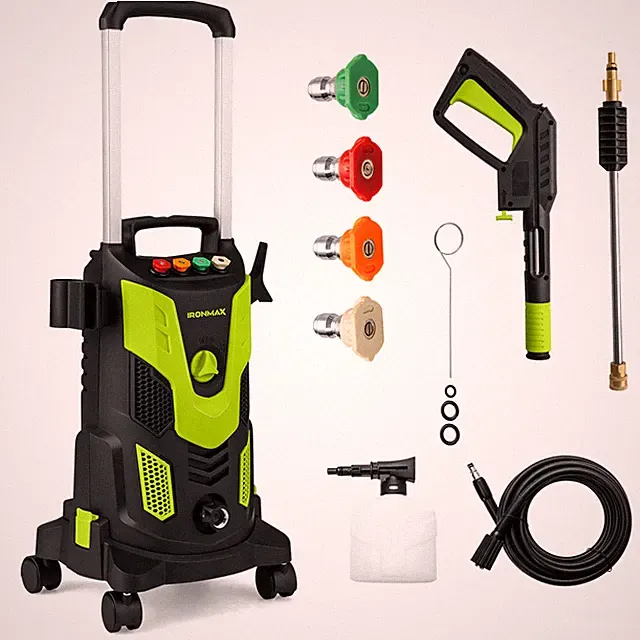Electric Pressure Washer w/ 4 Nozzles & Soap Bottle Lockable Wheels for Cleaning