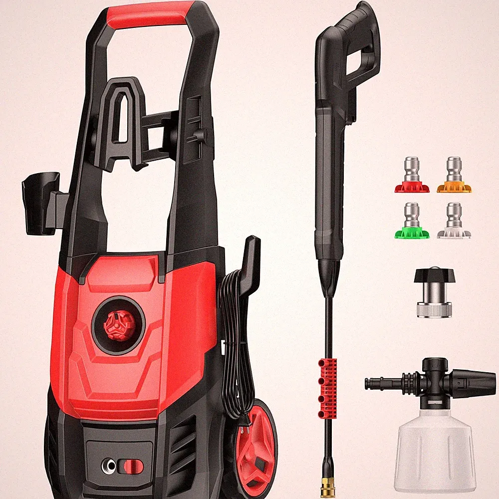 Electric Pressure Washer with Foam Cannon & 4 Nozzles for Outdoor Cleaning