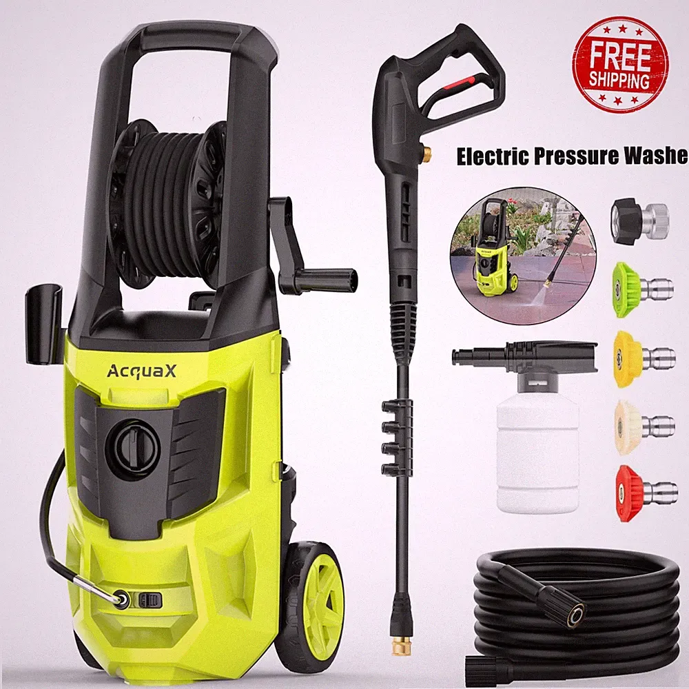 Electric Pressure Washer with Hose Reel 4800PSI Max 4.0 GPM Power Washer Green-L