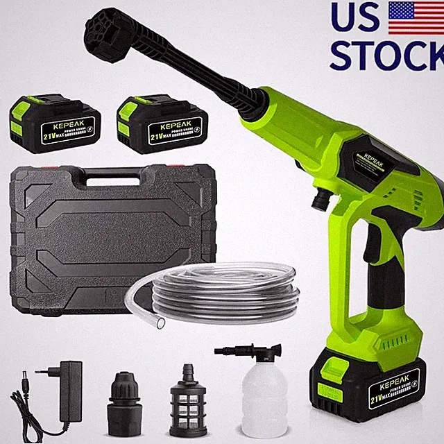 Electric Water Spray Gun 23000RPM High Pressure Car Washer Cleaner+2x Batteries