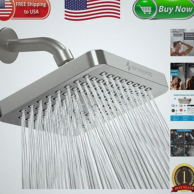 Elegant Brushed Nickel High Pressure Shower Head - Easy Install & Clean Nozzles