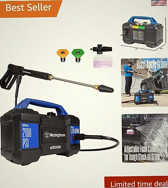 ePX3100v Handheld Electric Pressure Washer: Powerful 2100 PSI, Versatile Nozzles