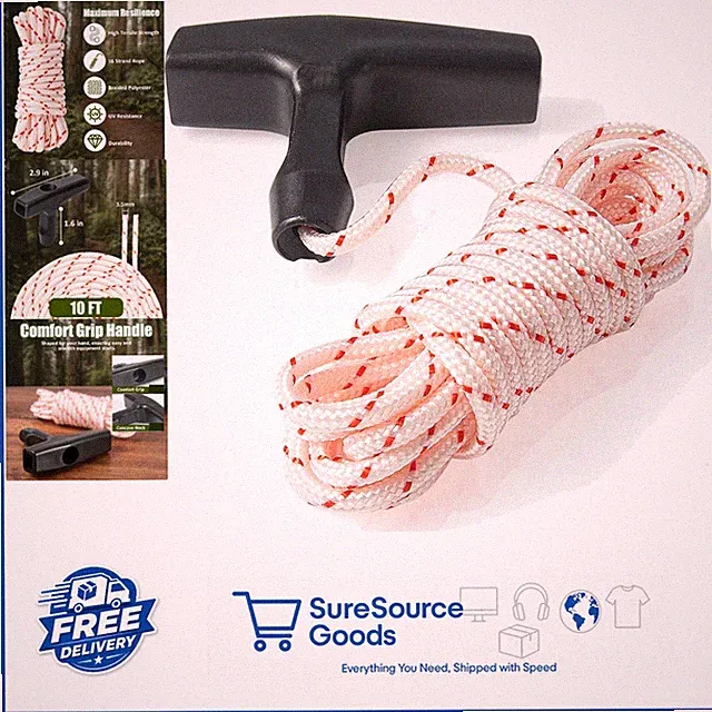Ergonomic 10 ft Pull Cord with Handle for Lawn Mower, Chainsaw, Pressure Washer