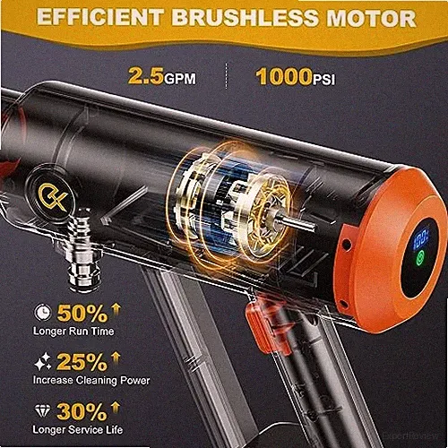 EVEAGE Q7 CORDLESS POWER PRESSURE WASHER, MAX 1000PSI, 2.5GPM - BLACK/ORANGE