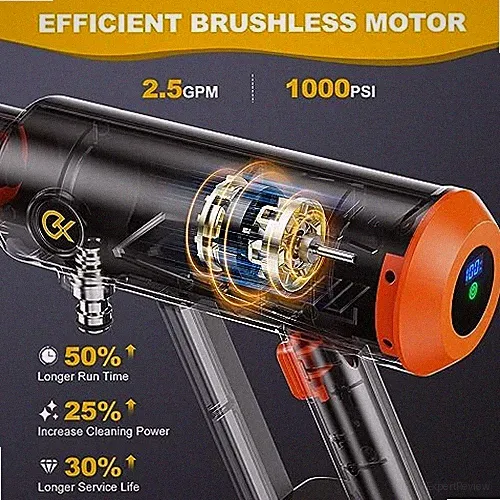 EVEAGE Q7 CORDLESS POWER PRESSURE WASHER, MAX 1000PSI, 2.5GPM - BLACK/ORANGE