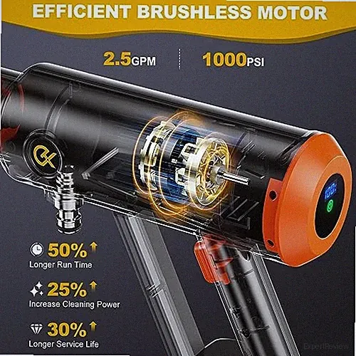 EVEAGE Q7 CORDLESS POWER WASHER MAX 1000PSI 2.5GPM ADJUSTMENT - BLACK/ORANGE