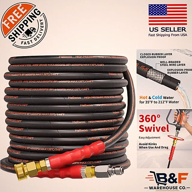 Extended 50FT Pressure Washer Hose - Tough, Kink Resistant, Swivel Connect