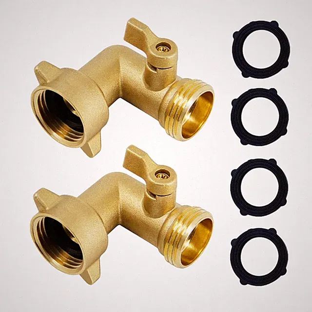 EZtar 90 Degree Garden Hose Elbow with Shut Off Valve - RV 3/4 inch, Brass