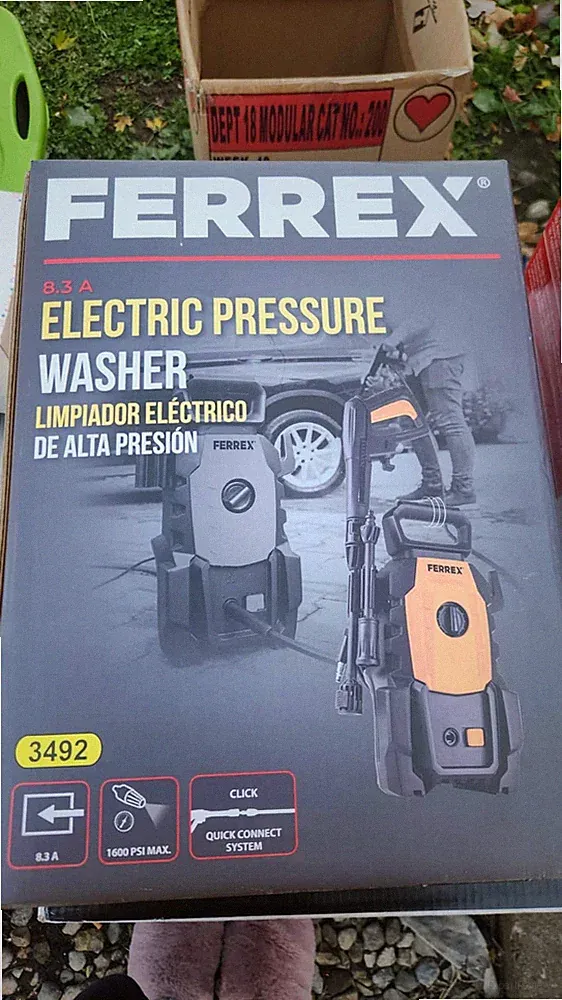 FERREX 1600 PSI ELECTRIC PRESSURE WASHER 8.3A, 236 in HIGH PRESSURE HOSE 1.4 GPM