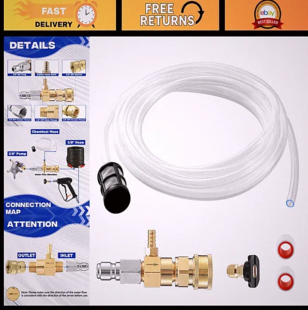 Fixed Downstream Injector for Pressure Washer 3-5 GPM | Chemical Injector Kit, 1