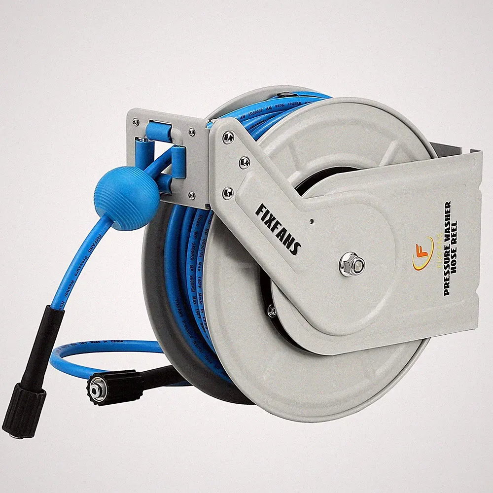 FIXFANS 1/4 x 60ft Retractable Pressure Washer Hose Reel, 3600 PSI