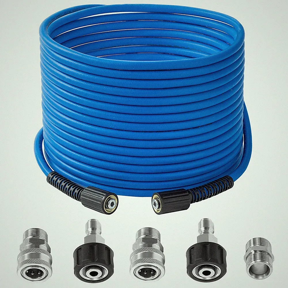 FIXFANS 50ft Pressure Washer Hose 1/4" 3600 PSI Kink-Resistant Extension M22