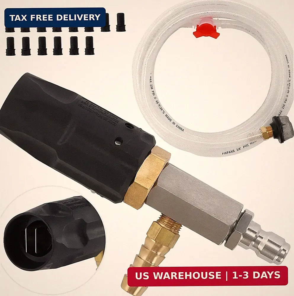 FIXFANS Adjustable Pressure Washer Long Range Nozzle, 15 FT Braid Hose, Downstre