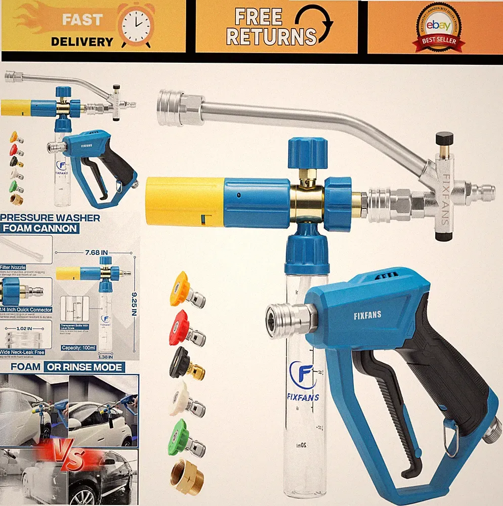 FIXFANS Pressure Washer Foam Gun Kit with 5 Nozzle Tips & M22 Adapter