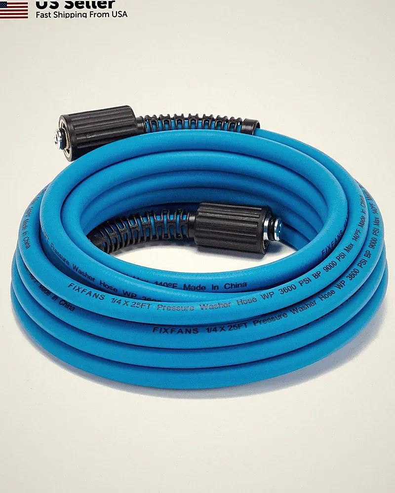 FIXFANS Pressure Washer Hose 1/4" X 25 FT, 25 Blue, Gold, Silver, Black