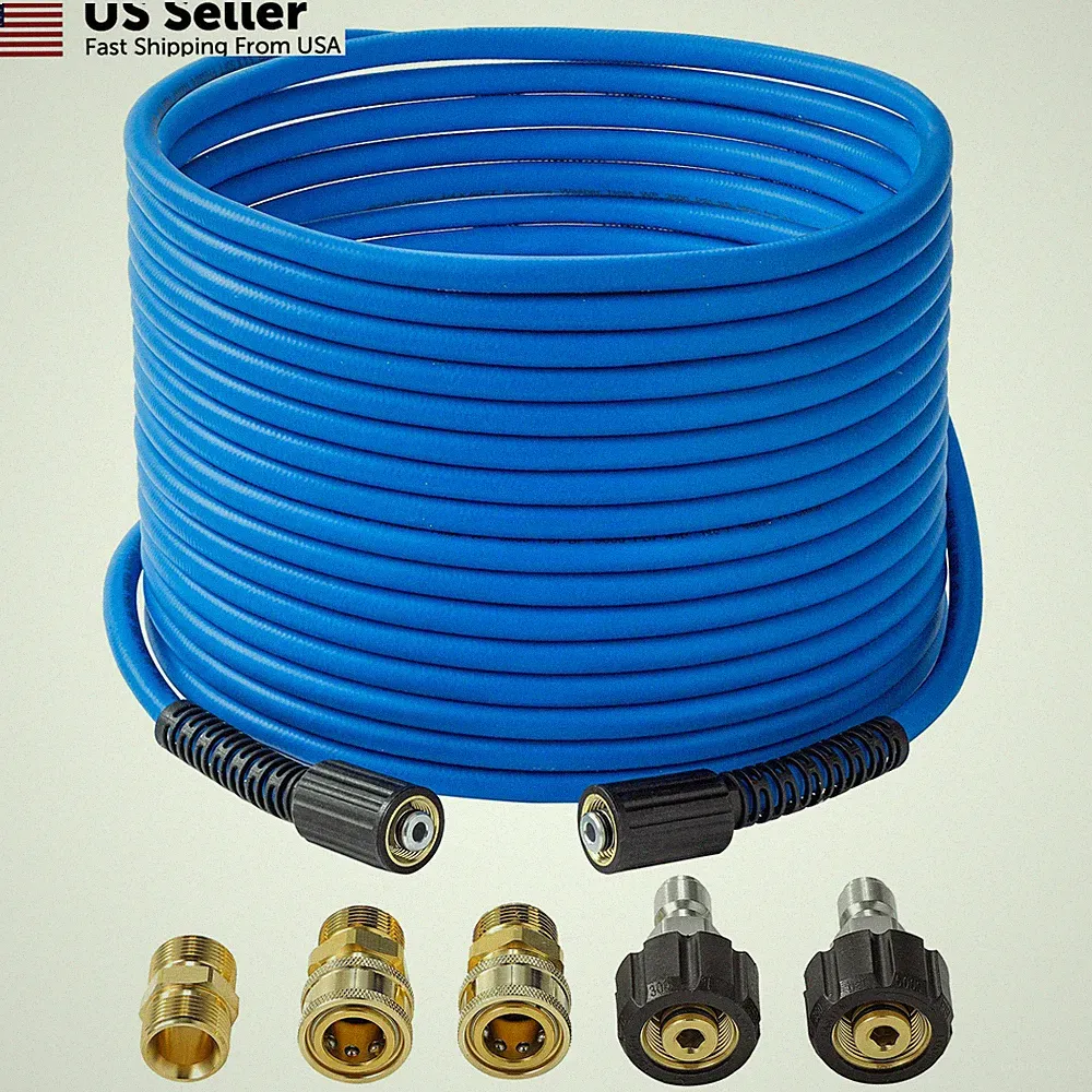 FIXFANS Pressure Washer Hose 50 FT X 50 X 1/4", Blue, Gold, Silver, Black