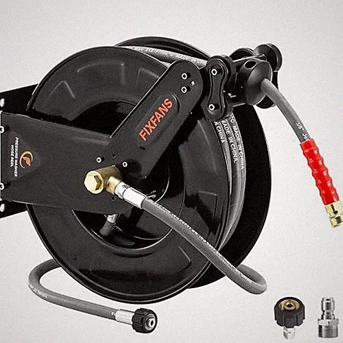 FIXFANS Pressure Washer Hose Reel with for Hot Cold 50 FT, Black, Grey