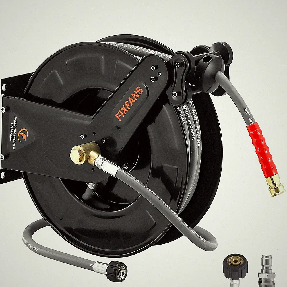 FIXFANS Pressure Washer Hose Reel with for Hot Reel, Black, Grey