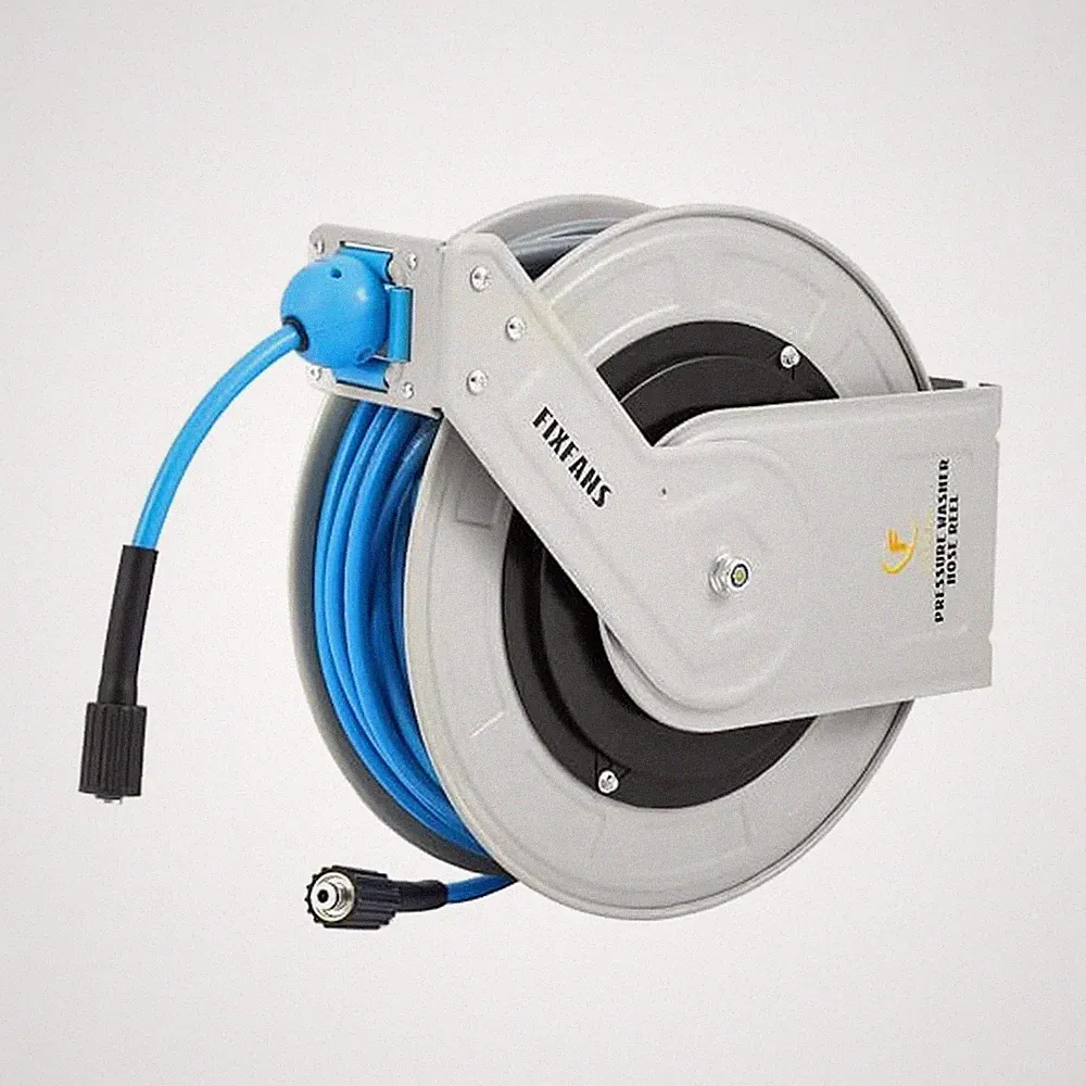 FIXFANS Pressure Washer Hose Reel with Hose 1/4"×100ft, Auto Rewind 3600PSI
