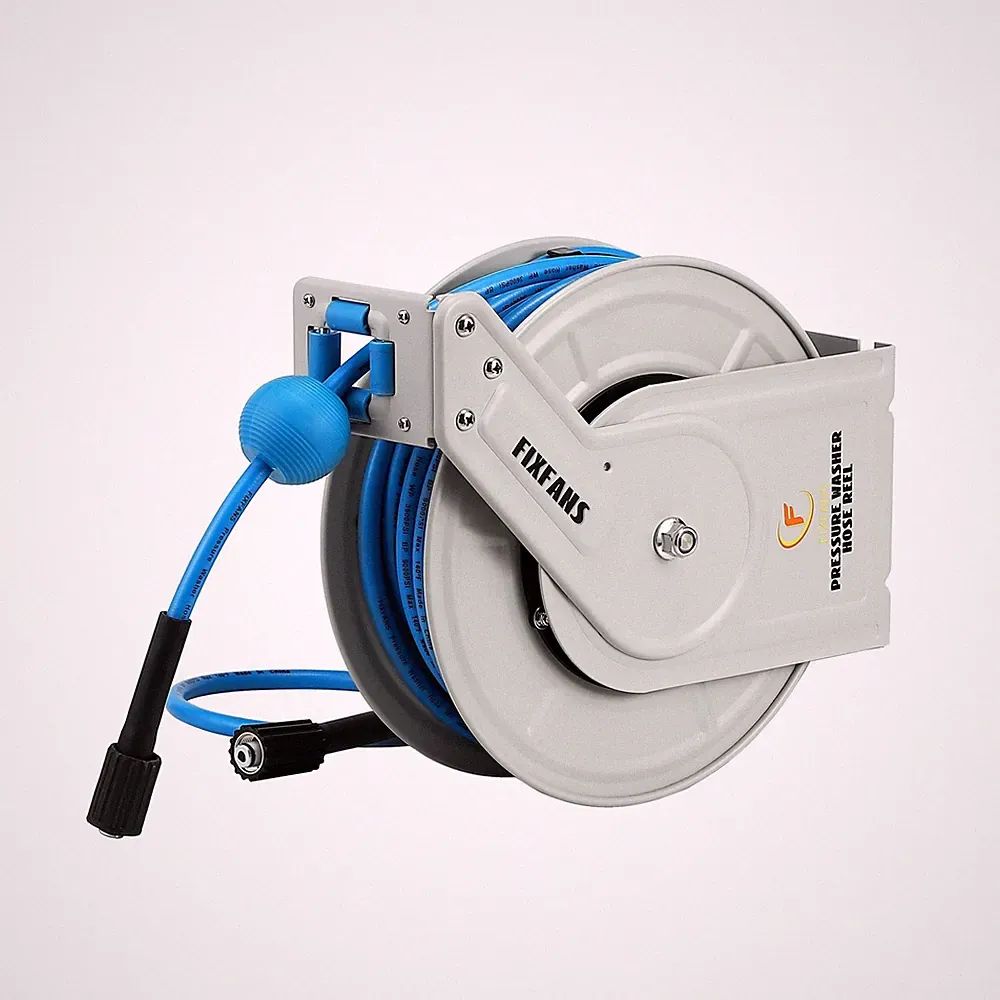 FIXFANS Pressure Washer Hose Reel with Hose, 1/4" × 60ft Retractable Power