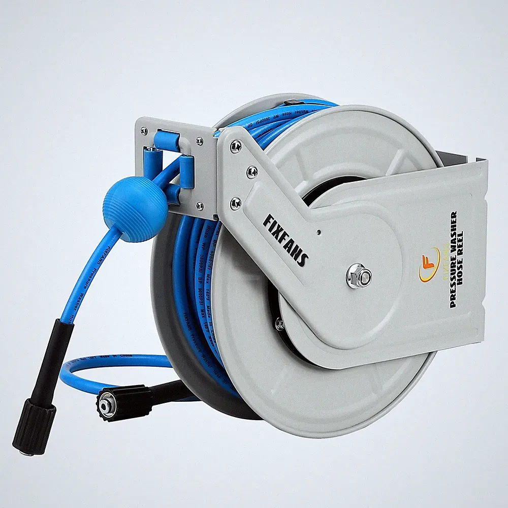 FIXFANS Pressure Washer Hose Reel with Hose, 1/4" 60ft Retractable Power Reel