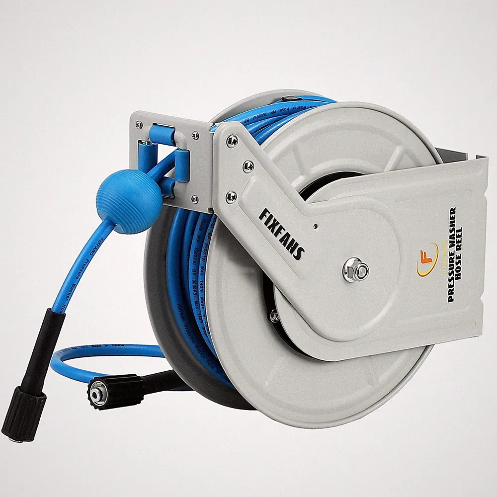 FIXFANS Pressure Washer Hose Reel with Hose, 1/4" × 60ft Retractable Power Wa...