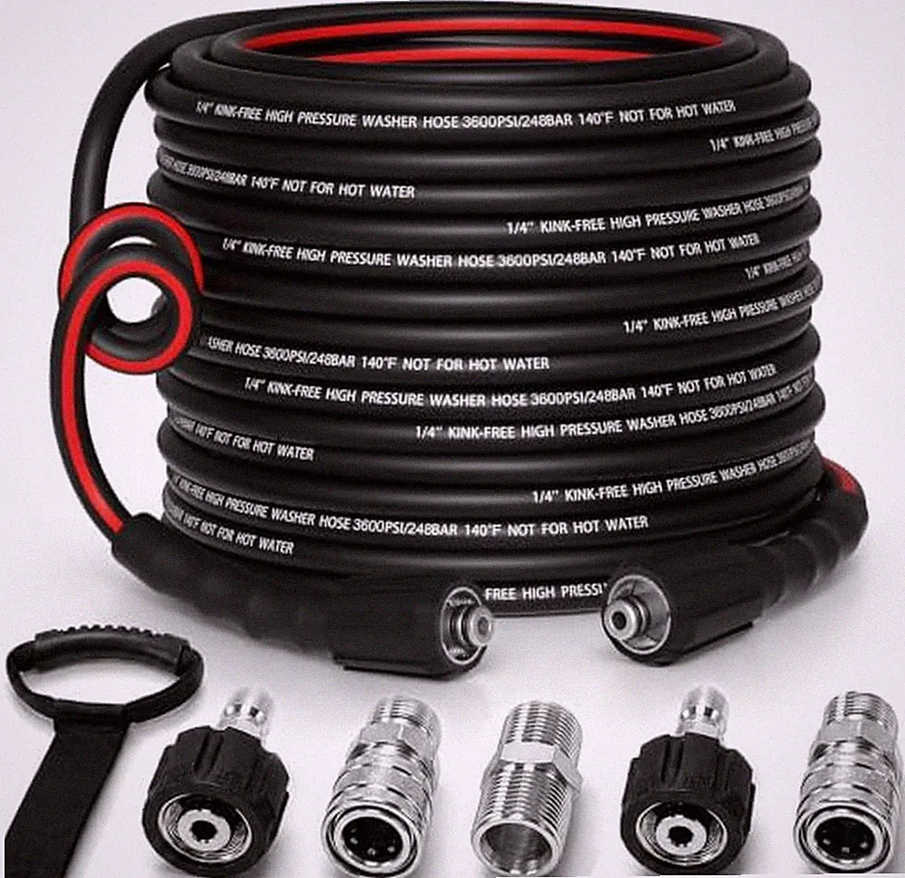 Flexible 1/4" Pressure Washer Hose 100FT,3600PSI Kink Resistant Power Washer...