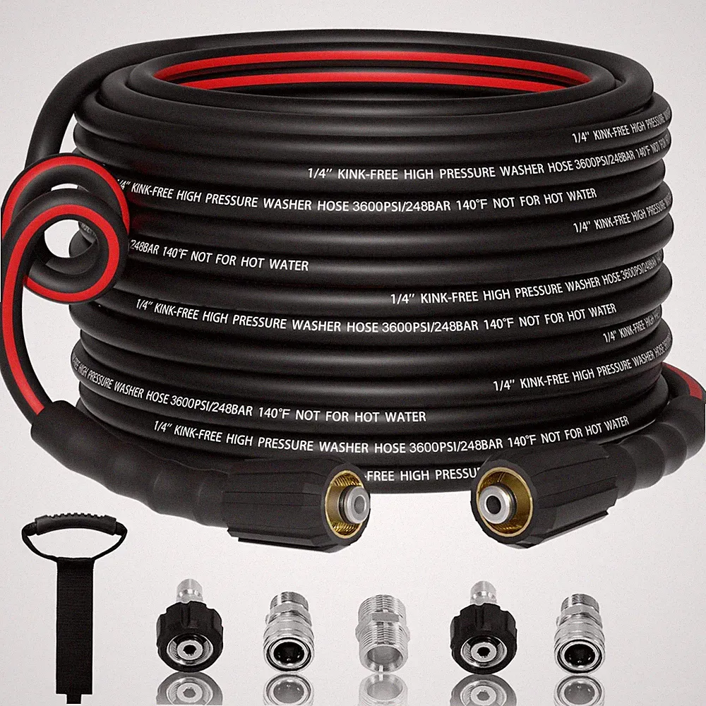 Flexible 1/4" Pressure Washer Hose 50FT,3600PSI Kink Resistant Power Washer R...