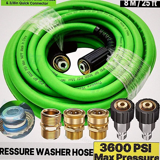 Flexible 25 ft 3600 psi High Pressure Washer Hose Water Cable M22-14&15+3/8" QC