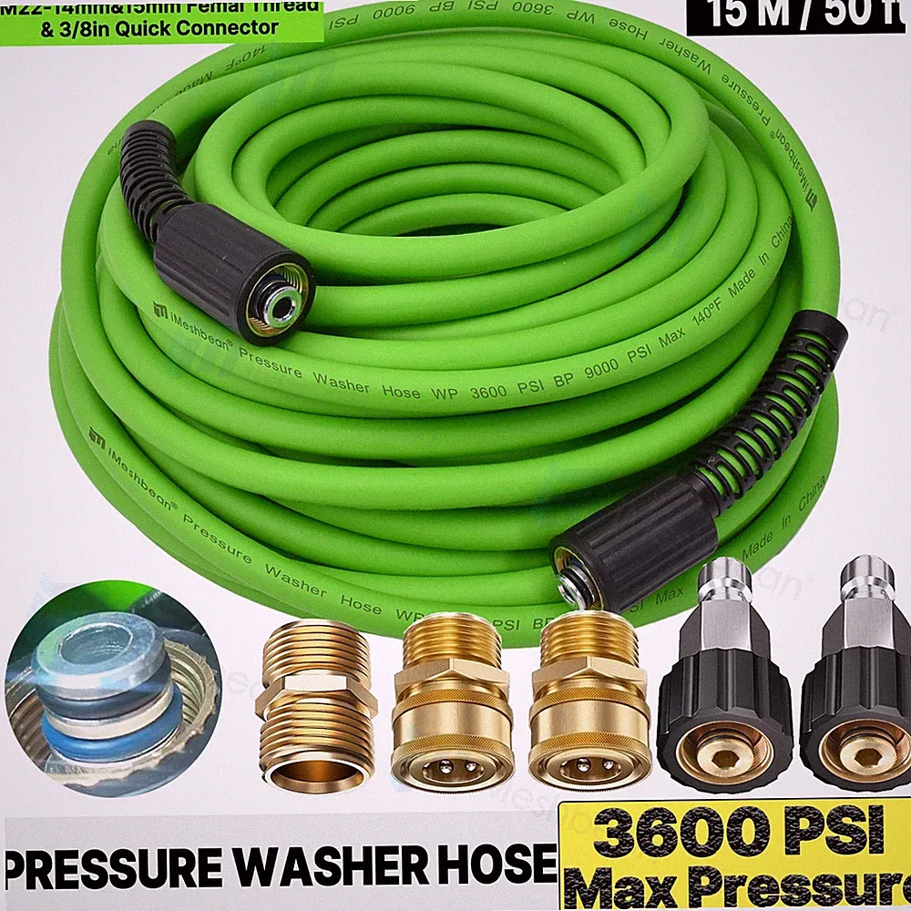 Flexible 50FT 3600 PSI High Pressure Power Washer Hose M22&3/8" Quick Connection