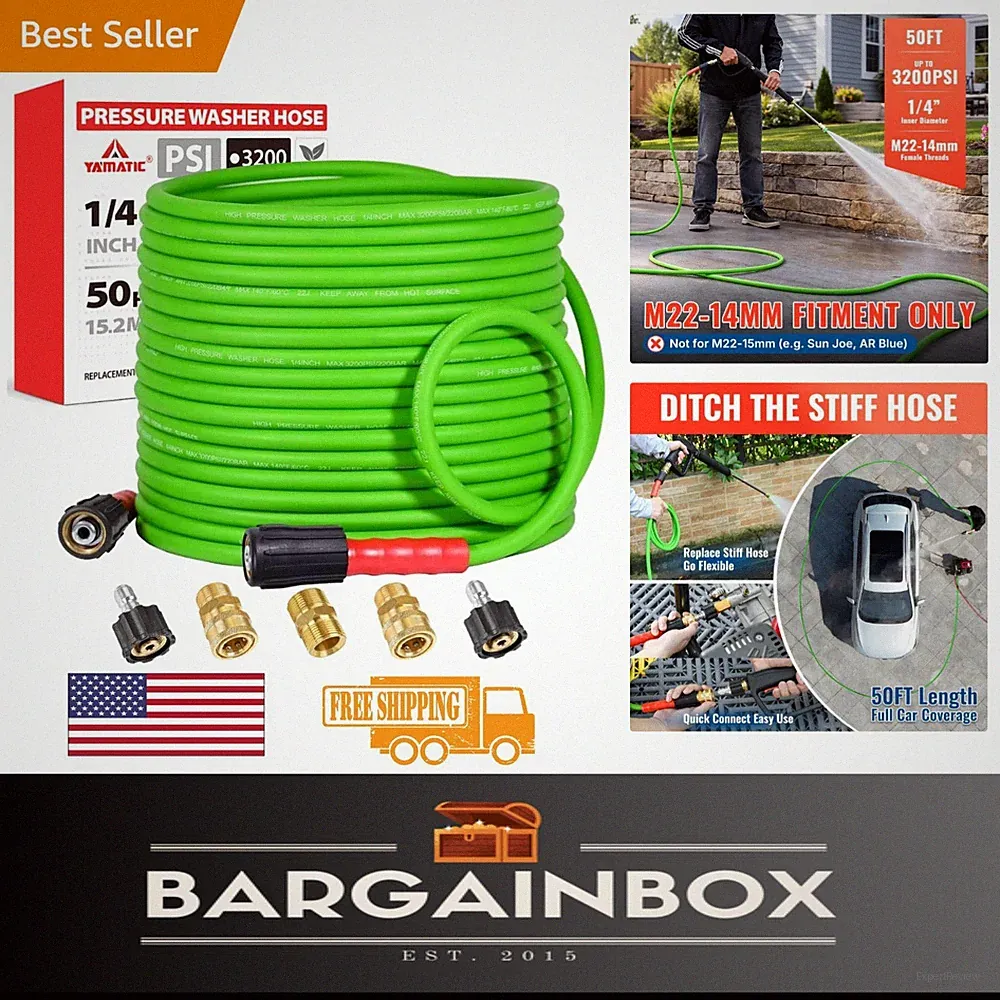 Flexible 50FT Professional Pressure Washer Hose for Yard and Vehicle Cleaning