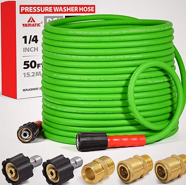 Flexible Pressure Washer Hose 50ft 1/4 Inch M22 14mm Female Connectors
