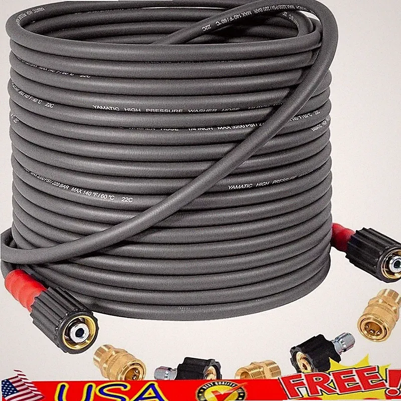 Flexible Pressure Washer Hose Kink Resistant 1/4 Inch Quick Connect 3700 PSI Kit