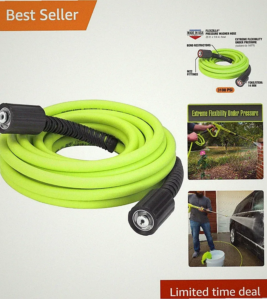Flexzilla 25 ft. Pressure Washer Hose with M22 Fittings - 3100 Psi Flexibility