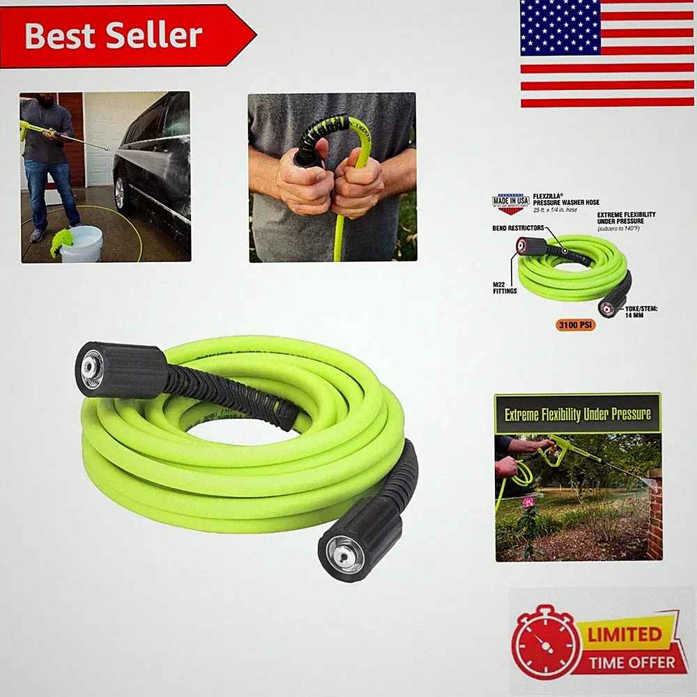 Flexzilla 25 ft Pressure Washer Hose with M22 Fittings - 3100 PSI Robust Design