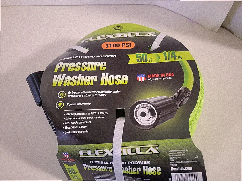 Flexzilla HFZPW3450M 1/4"" X 50' 3100PSI Cold Water Pressure Washer Hose W/M22