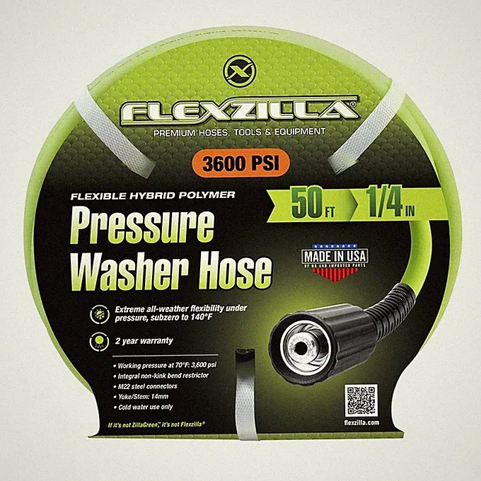 Flexzilla Pressure Washer Hose 1/4 in x 50 ft 3600 PSI Cold Water No Kinking!