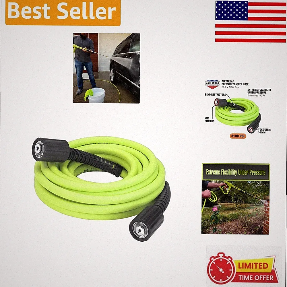Flexzilla Pressure Washer Hose 25ft with M22 Fittings - 3100 PSI Flexibility
