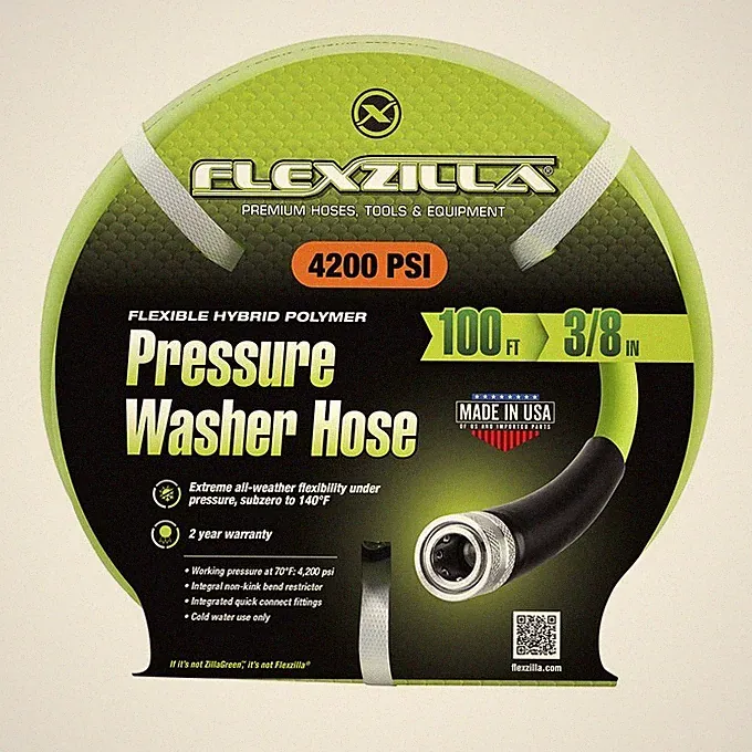 Flexzilla Pressure Washer Hose 3/8 in x 100 ft 4200 PSI Cold Water No Kinking!